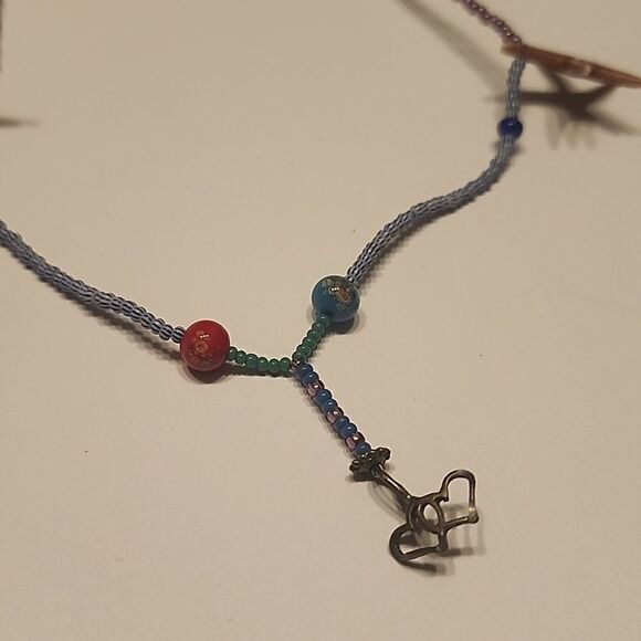 Sterling Silver Double Heart Pendant On Beaded Beach Theme Starfish Necklace - Picture 2 of 6